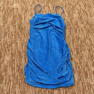 Sparkling Blue Ruched Slip Dress